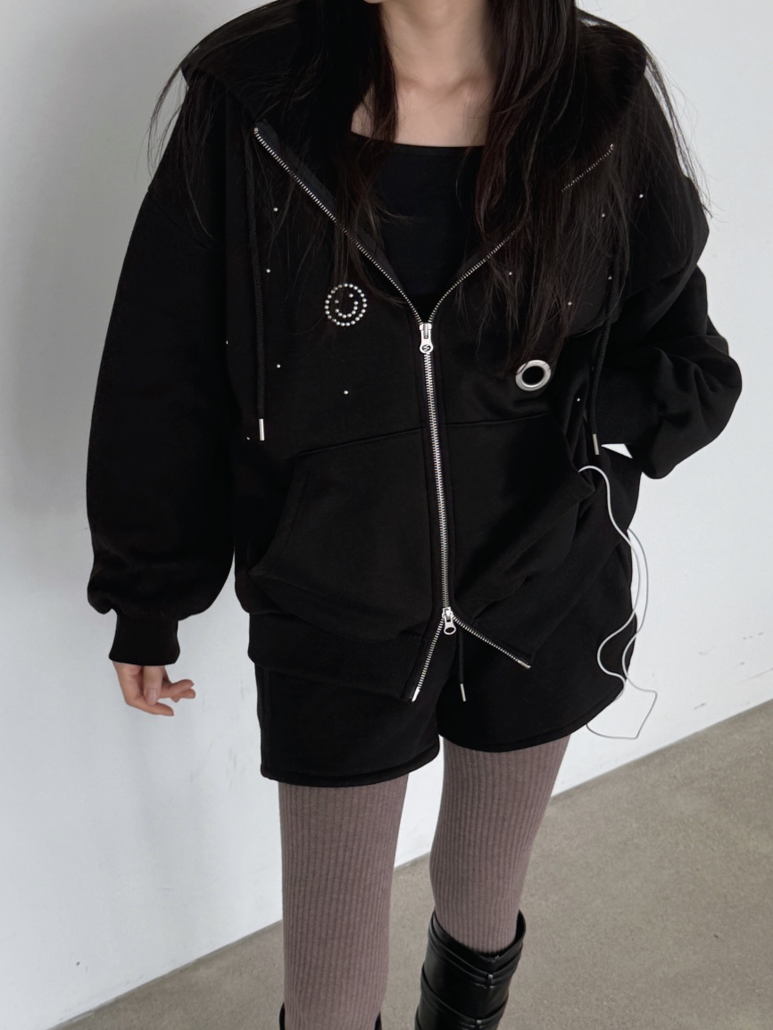 SUGAR CASE東大門㊣代購女裝新款職業休閑25秋冬夾克拉鏈連帽SUGAR CASE夾克