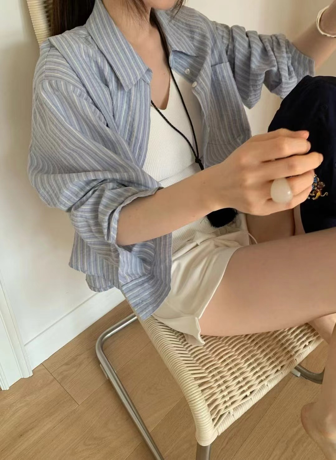 WEARRAW東大門㊣代購女士新款休閑25秋冬襯衫蕾絲衫口袋短款寬松WEARRAW襯衫/蕾絲衫