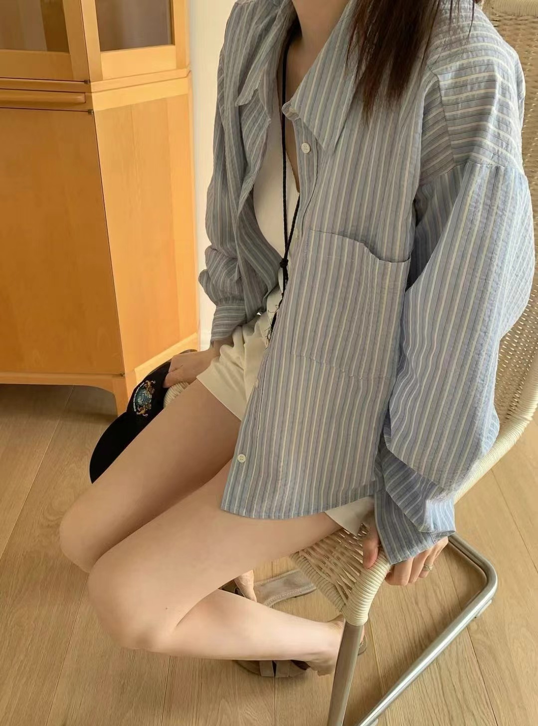 WEARRAW東大門㊣代購女士新款休閑25秋冬襯衫蕾絲衫口袋短款寬松WEARRAW襯衫/蕾絲衫圖色1
