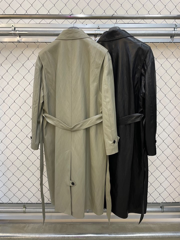 MILUI韓國直郵㊣女士新品真品推薦職業25秋冬人氣長款風衣皮革MILUI長款風衣
