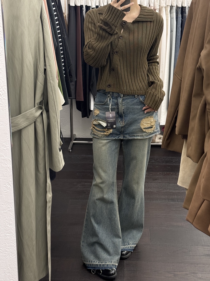 MILUI韓國代購㊣女裝新品職業推薦人氣熱賣休閑真品25秋冬牛仔褲MILUI牛仔褲