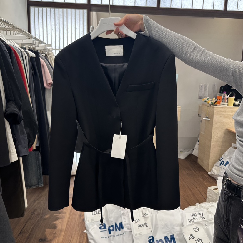 UNDERSTANDING東大門㊣代購女士新品休閑夾克含腰帶V領修身UNDERSTANDING夾克圖色2