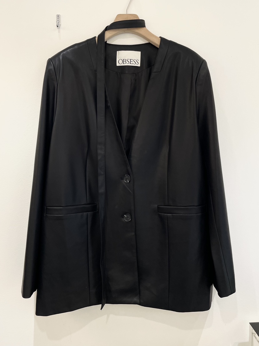 OBSESS東大門㊣代購女士新品熱賣職業25秋冬夾克含脖帶皮革OBSESS/EARLY BIRD夾克圖色3