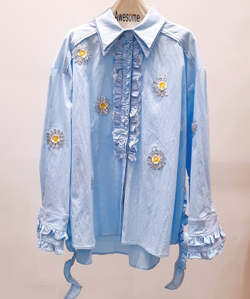 AWESOME-P韓國代購㊣女士新品推薦25秋冬休閑時尚襯衫蕾絲衫AWESOME-P襯衫/蕾絲衫