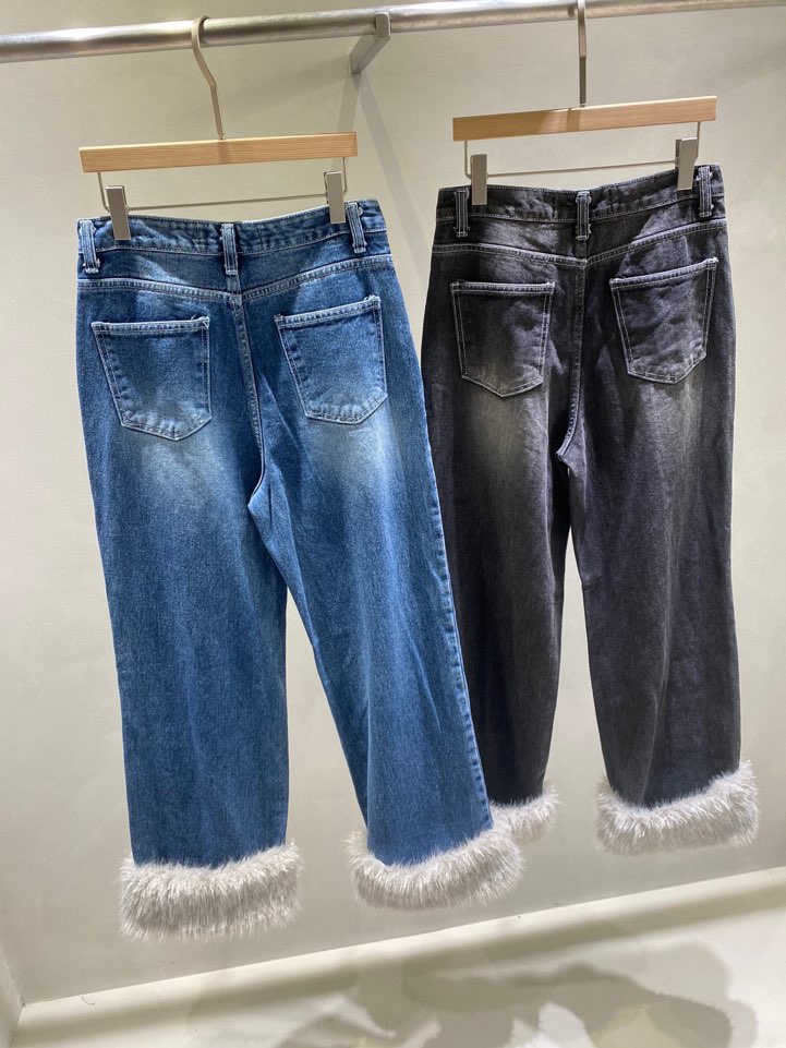 TOO HOT韓國直郵㊣女士新品時尚25秋冬熱賣人氣牛仔褲毛皮TOO HOT牛仔褲