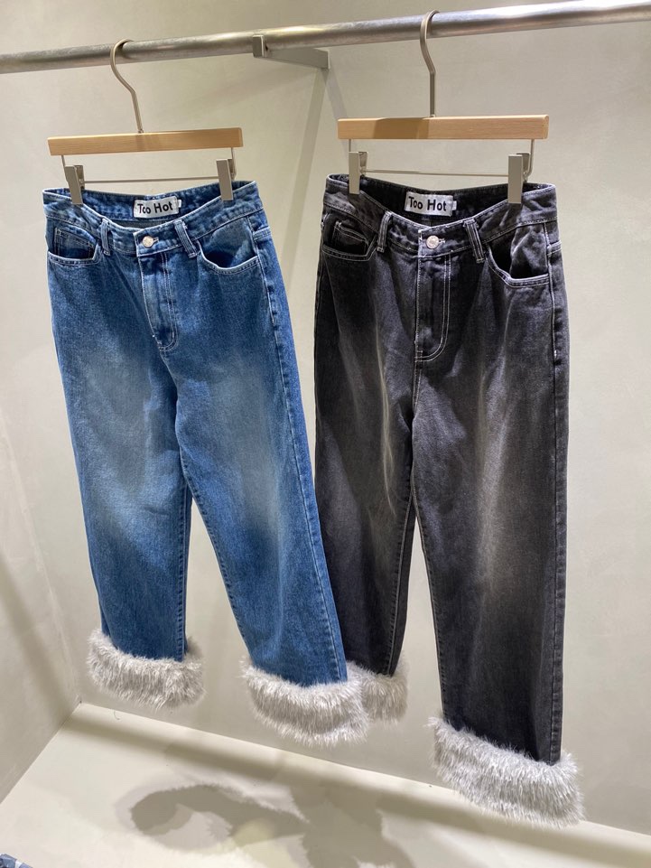 TOO HOT韓國直郵㊣女士新品時尚25秋冬熱賣人氣牛仔褲毛皮TOO HOT牛仔褲