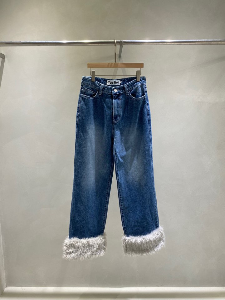 TOO HOT韓國直郵㊣女士新品時尚25秋冬熱賣人氣牛仔褲毛皮TOO HOT牛仔褲