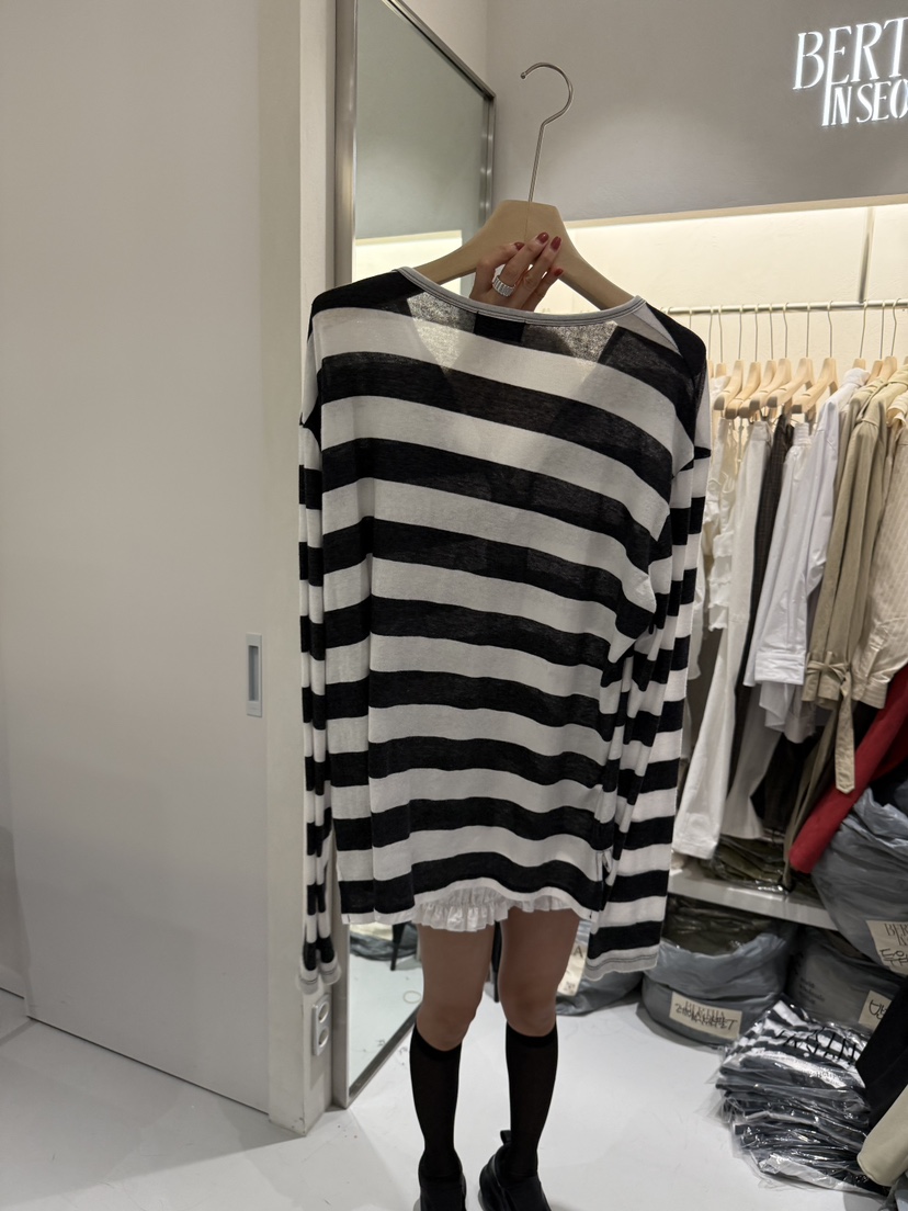 BERTHA東大門㊣實拍女士新品人氣真品25秋冬熱賣長袖T恤條紋BERTHA長袖T恤
