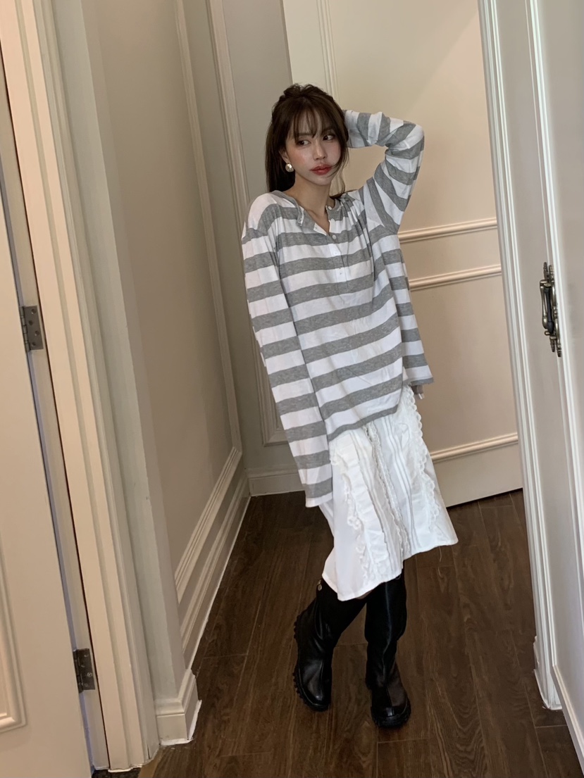 BERTHA東大門㊣實拍女士新品人氣真品25秋冬熱賣長袖T恤條紋BERTHA長袖T恤