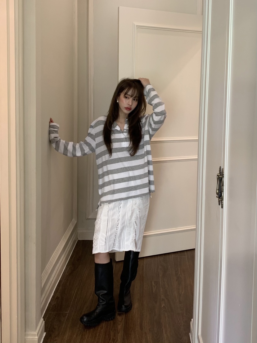 BERTHA東大門㊣實拍女士新品人氣真品25秋冬熱賣長袖T恤條紋BERTHA長袖T恤