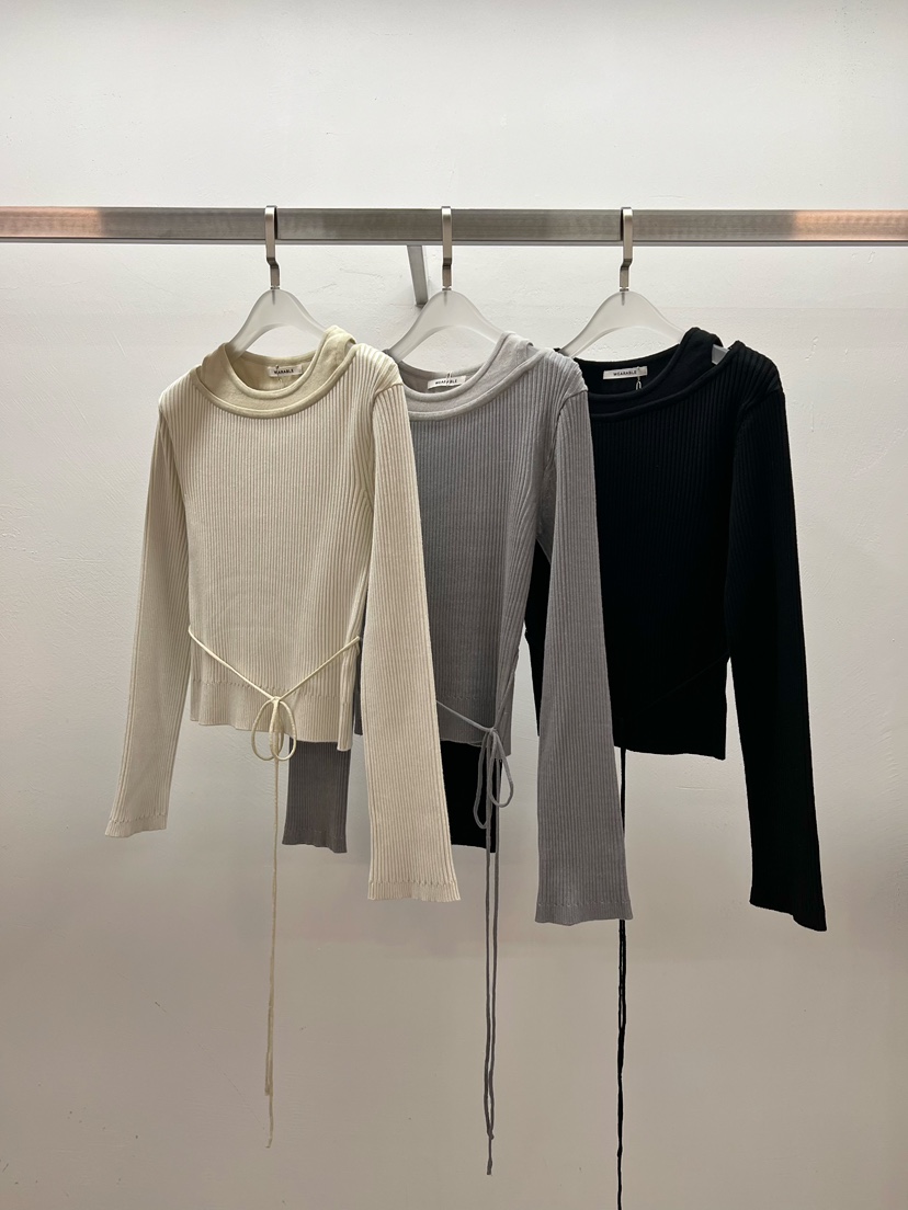 WEARABLE-L韓國代購㊣女裝新品熱賣人氣時尚休閑針織衫含腰繩WEARABLE針織衫