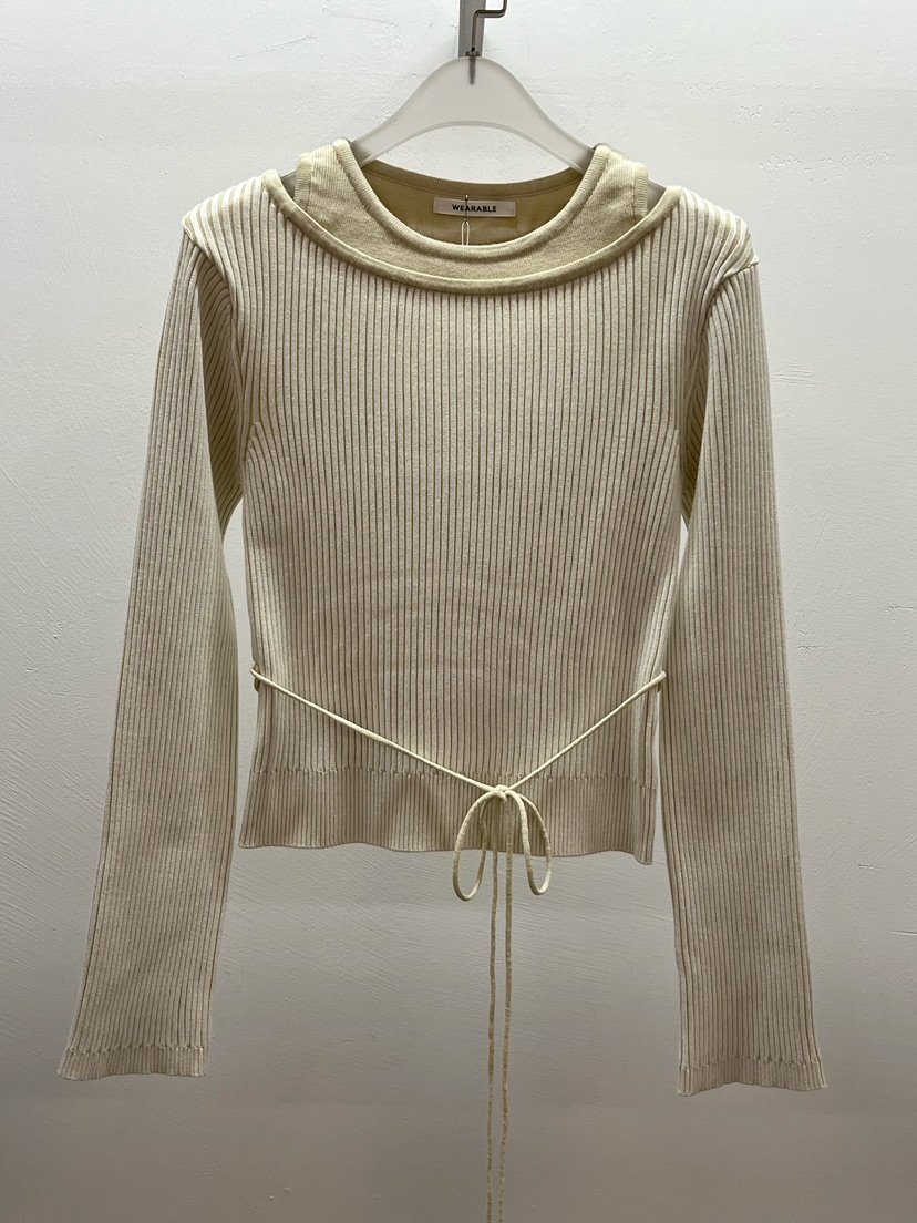 WEARABLE-L韓國代購㊣女裝新品熱賣人氣時尚休閑針織衫含腰繩WEARABLE針織衫圖色1