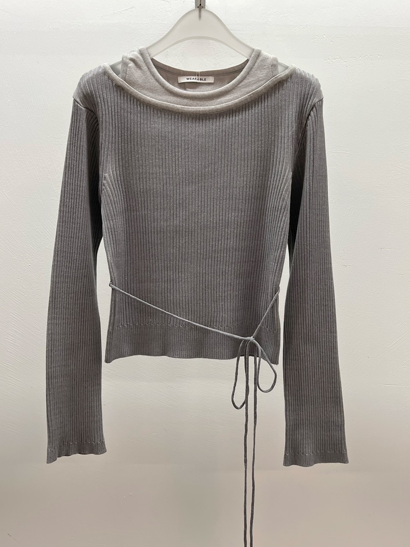 WEARABLE-L韓國代購㊣女裝新品熱賣人氣時尚休閑針織衫含腰繩WEARABLE針織衫圖色2