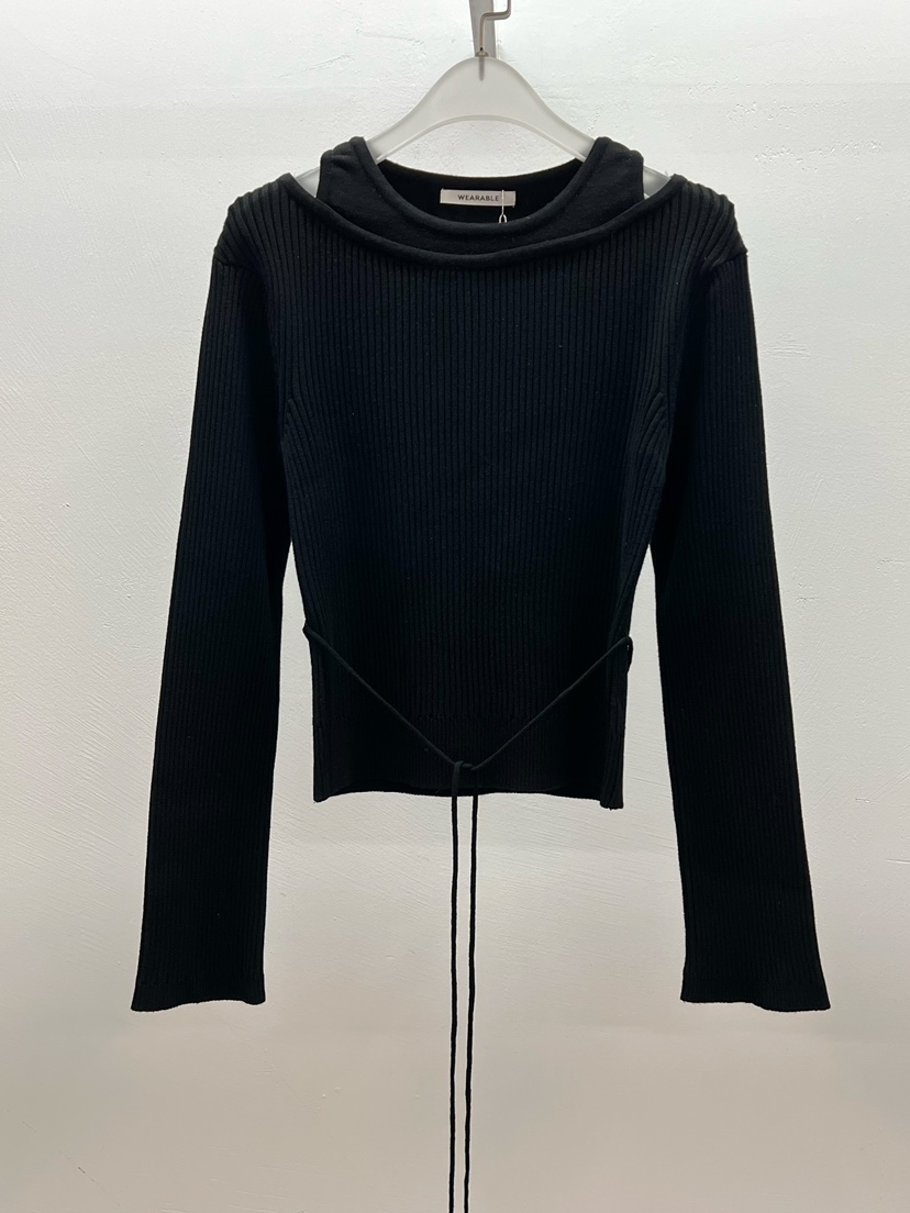 WEARABLE-L韓國代購㊣女裝新品熱賣人氣時尚休閑針織衫含腰繩WEARABLE針織衫圖色3