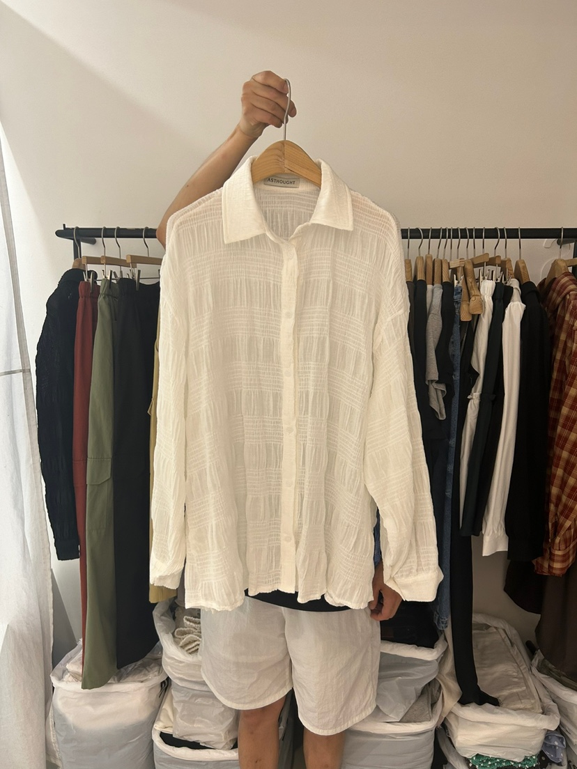 AS THOUGHT東大門㊣實拍女士新品推薦真品職業襯衫蕾絲衫褶皺AS THOUGHT襯衫/蕾絲衫