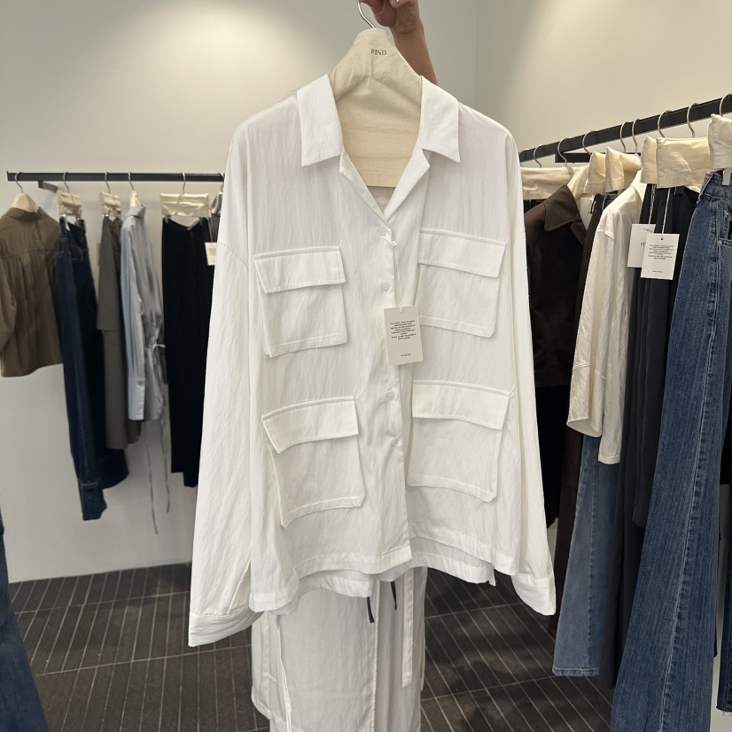 FIND-P韓國代購㊣女裝新品休閑人氣熱賣25秋冬襯衫蕾絲衫口袋FIND-P襯衫/蕾絲衫