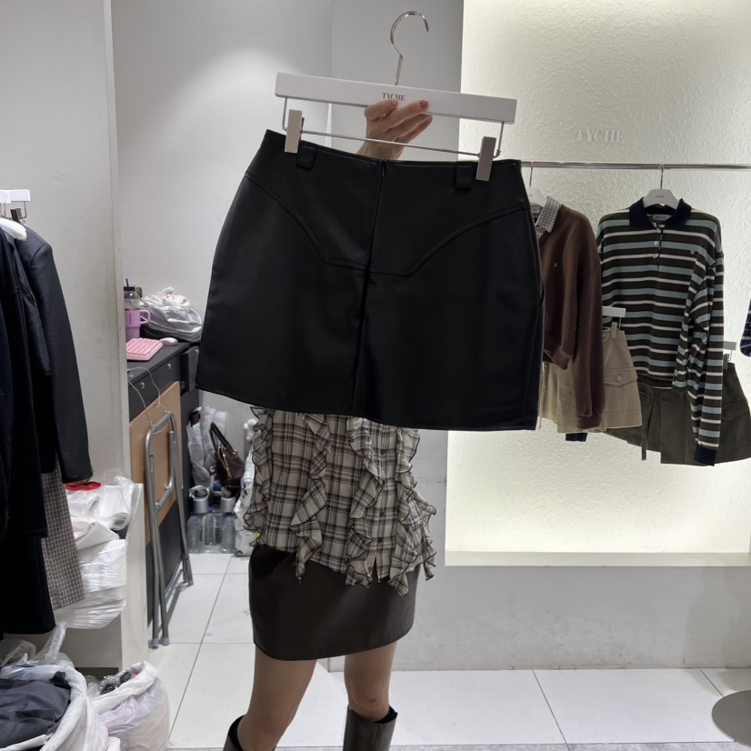 TYCHE東大門㊣代購女士新款休閑人氣25秋冬職業熱賣短裙皮革TYCHE短裙