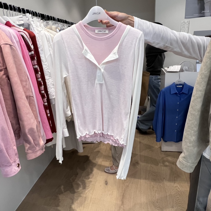 RUMIRU/AWEAR東大門㊣實拍女士新品休閑25秋冬長袖T恤假兩件awear/RUMIRU長袖T恤圖色1