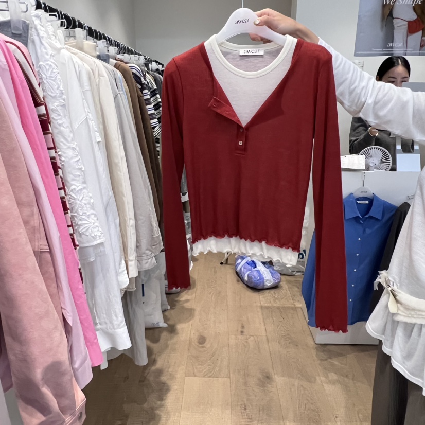 RUMIRU/AWEAR東大門㊣實拍女士新品休閑25秋冬長袖T恤假兩件awear/RUMIRU長袖T恤圖色2