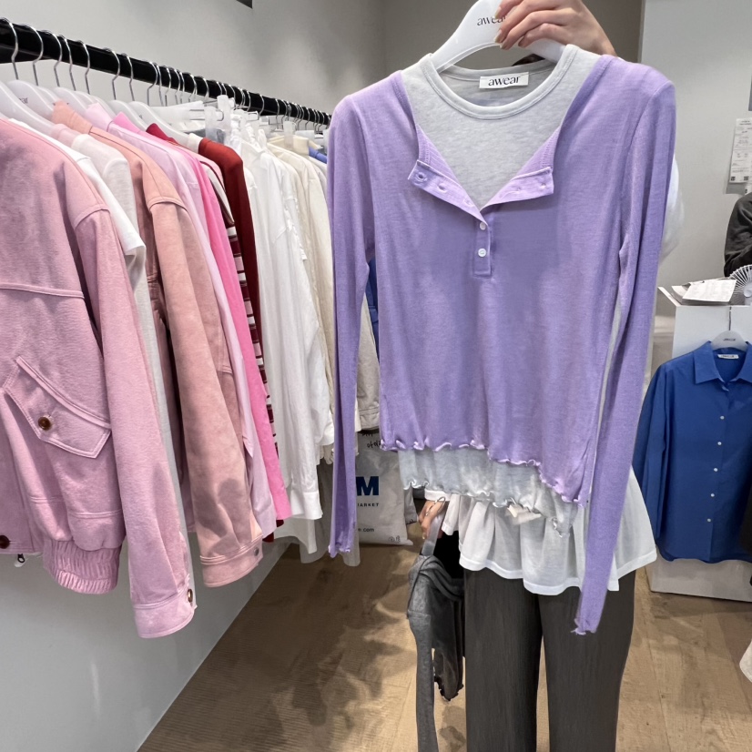 RUMIRU/AWEAR東大門㊣實拍女士新品休閑25秋冬長袖T恤假兩件awear/RUMIRU長袖T恤圖色4
