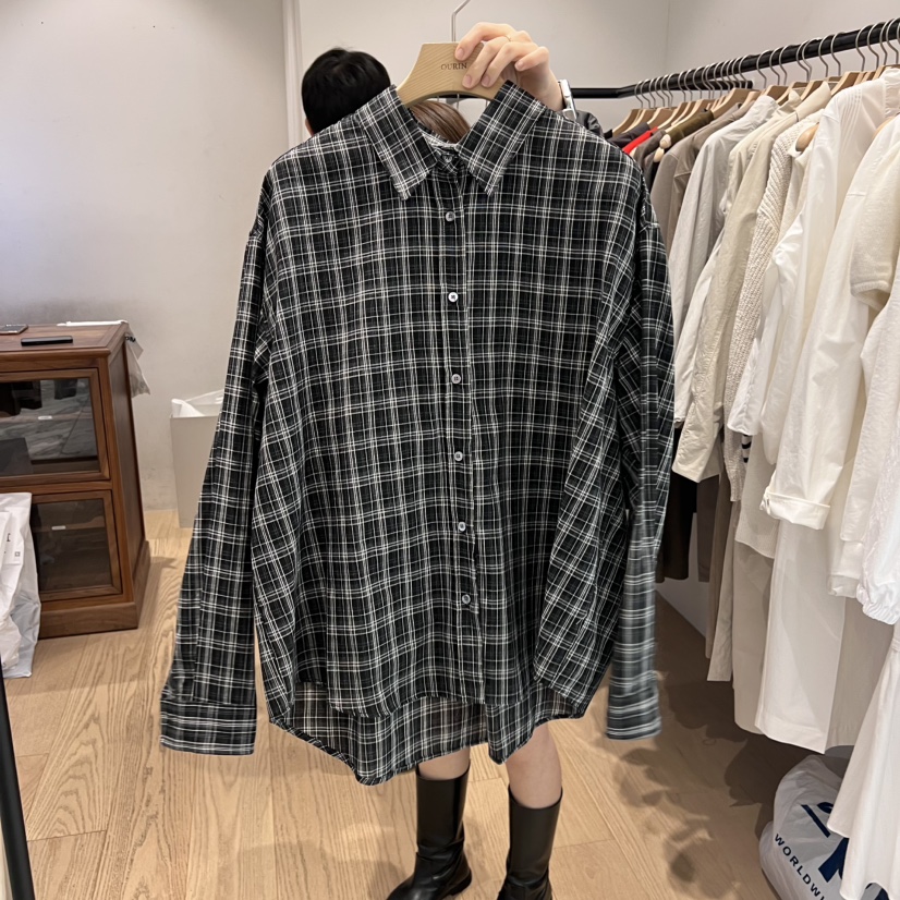OURIN韓國直郵㊣女士新品人氣25秋冬休閑熱賣襯衫蕾絲衫格紋OURIN襯衫/蕾絲衫