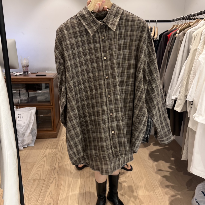OURIN韓國直郵㊣女士新品人氣25秋冬休閑熱賣襯衫蕾絲衫格紋OURIN襯衫/蕾絲衫圖色2