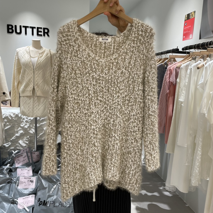 BUTTER-P韓國代購㊣女士新款25秋冬人氣真品職業休閑針織衫BUTTER-P針織衫圖色1