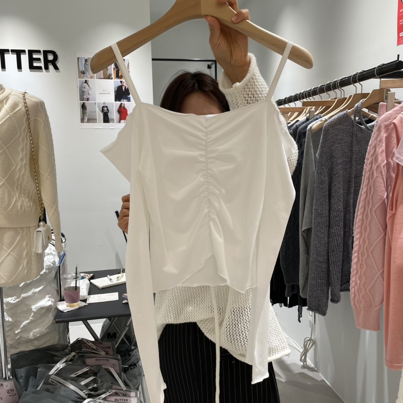 BUTTER-P韓國代購㊣女裝新款人氣休閑真品推薦長袖T恤短款BUTTER-P長袖T恤