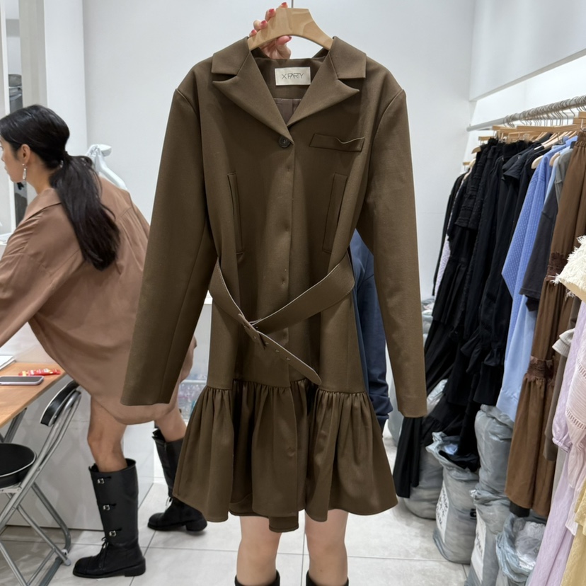 XPARTY東大門㊣代購女士新品推薦時尚職業休閑連衣裙含腰帶XPARTY連衣裙圖色1
