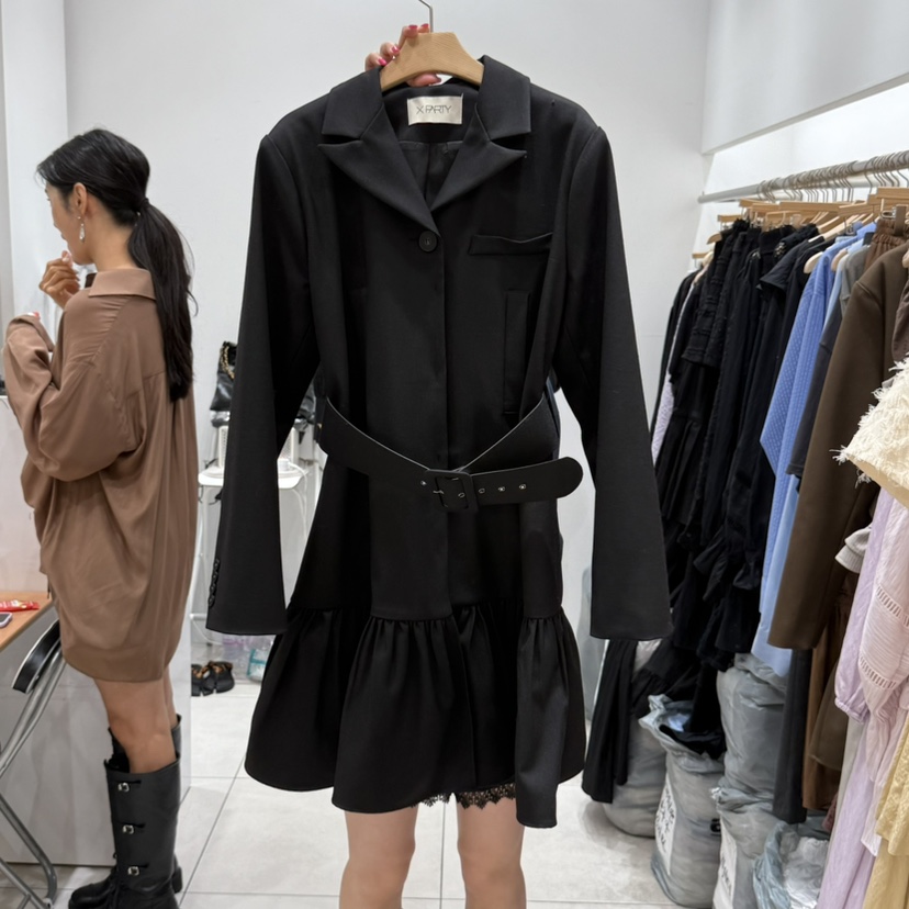 XPARTY東大門㊣代購女士新品推薦時尚職業休閑連衣裙含腰帶XPARTY連衣裙圖色2