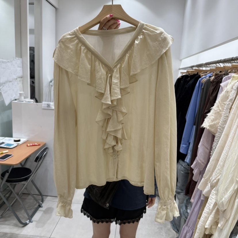 XPARTY東大門㊣代購女裝新品休閑職業推薦熱賣襯衫蕾絲衫V領XPARTY襯衫/蕾絲衫圖色2
