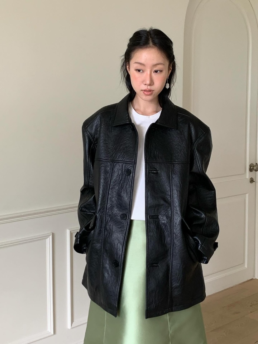 LOVE MY SANTA韓國代購㊣女士新款熱賣人氣真品25秋冬夾克皮革Santa/LOVE MY SANTA夾克圖色2