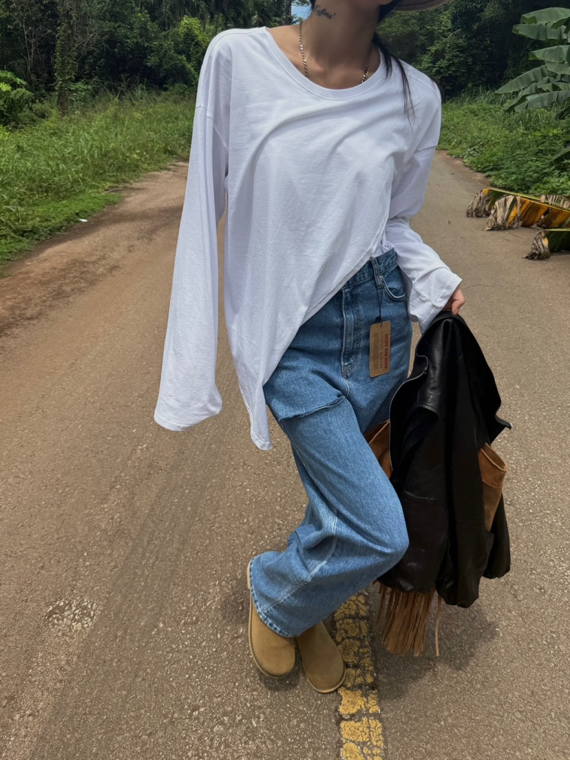 ABBEYLEE韓國代購㊣女士新款休閑時尚真品牛仔褲直筒牛仔寬松ABBEYLEE牛仔褲