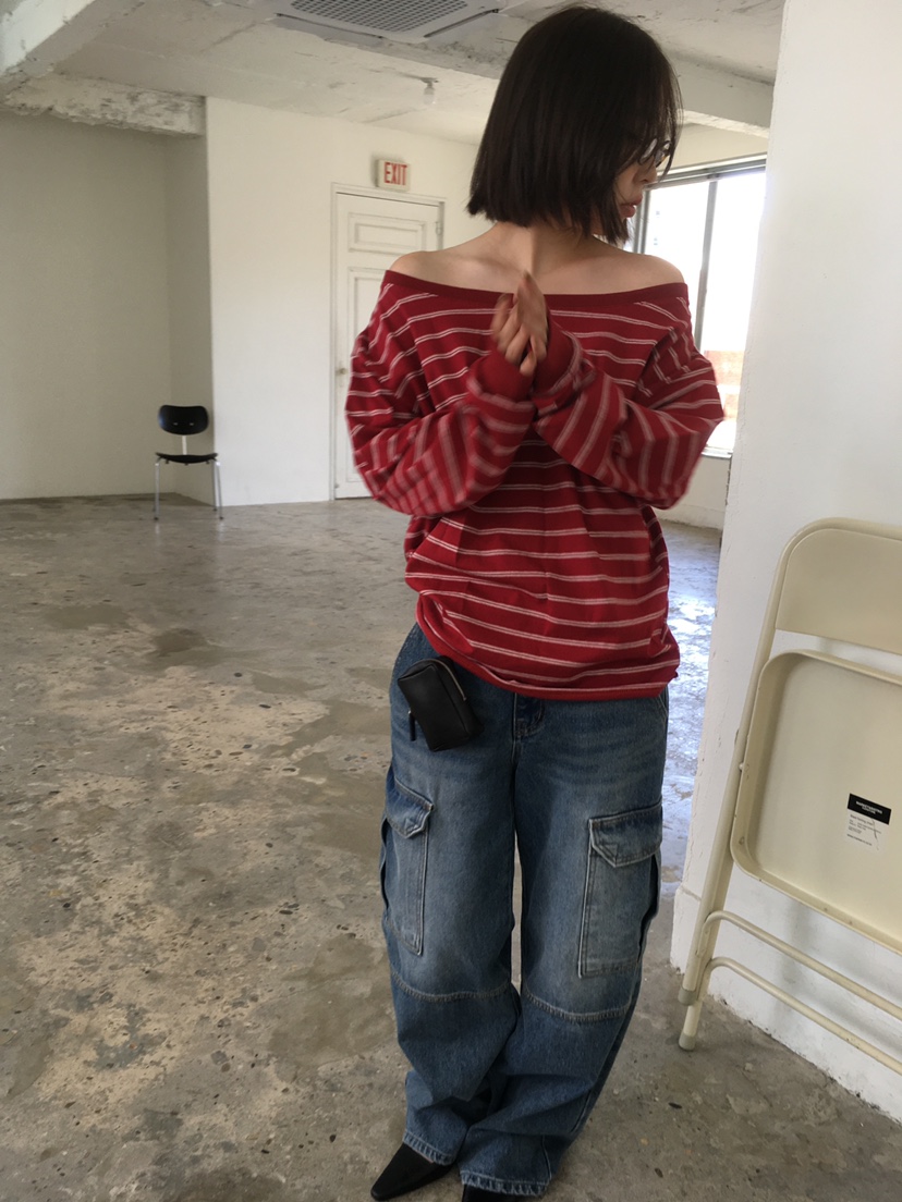 CEDARWOOD韓國直郵㊣女士新品時尚真品推薦人氣長袖T恤露肩CEDARWOOD長袖T恤