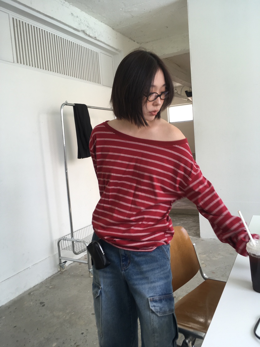 CEDARWOOD韓國直郵㊣女士新品時尚真品推薦人氣長袖T恤露肩CEDARWOOD長袖T恤圖色1
