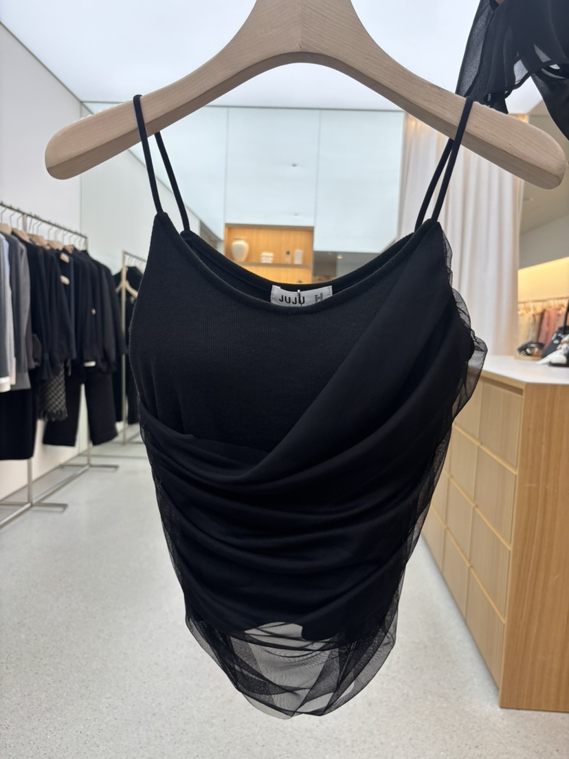 JUJU韓國直郵㊣女士新款時尚休閑推薦人氣職業吊帶背心網眼JUJU吊帶/背心圖色3