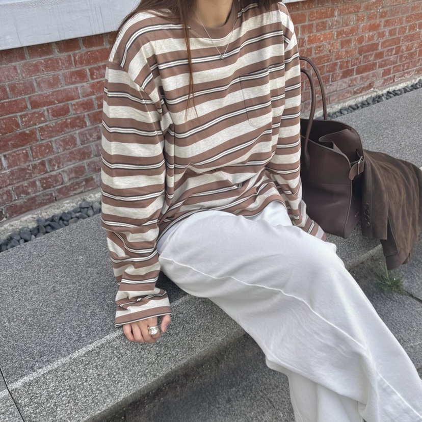 THE ABLE東大門㊣直郵女裝新款休閑熱賣推薦25秋冬長袖T恤條紋THE ABLE/TA長袖T恤