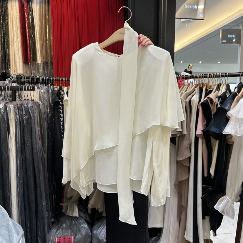 HERISH-HAUTE東大門㊣代購女士新品職業襯衫蕾絲衫含脖帶斗篷雪紡HERISH-HAUTE襯衫/蕾絲衫
