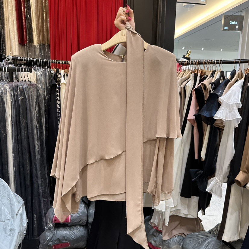 HERISH-HAUTE東大門㊣代購女士新品職業襯衫蕾絲衫含脖帶斗篷雪紡HERISH-HAUTE襯衫/蕾絲衫圖色2