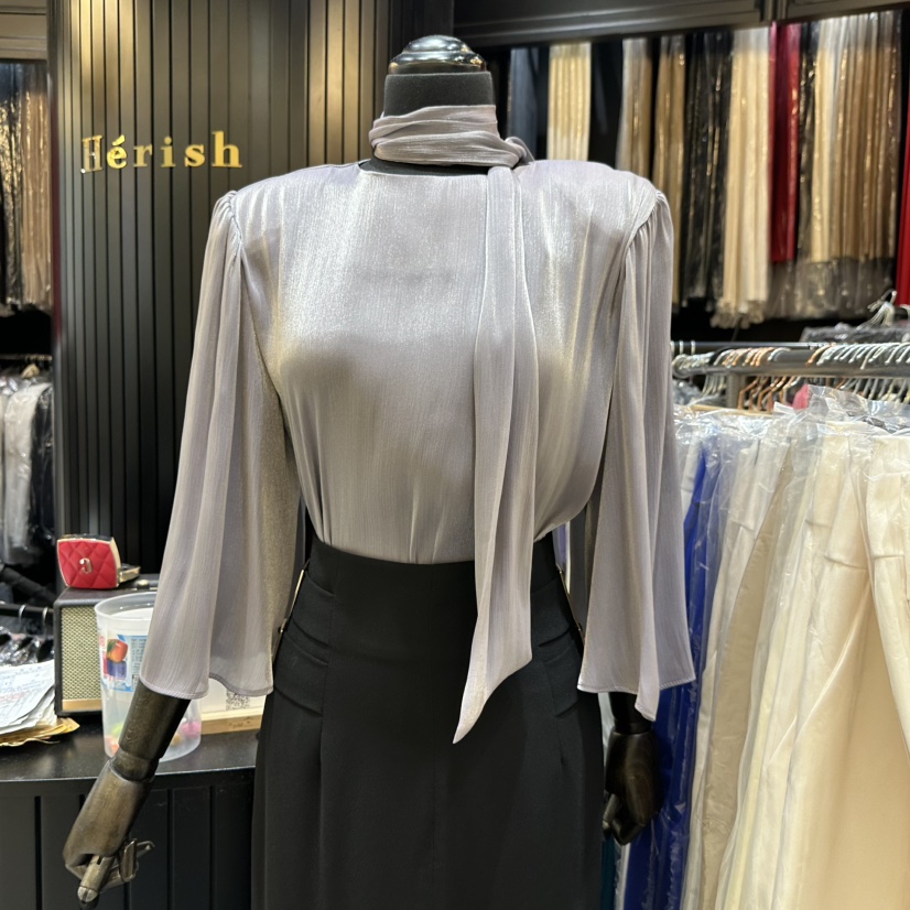 HERISH-HAUTE韓國代購㊣女士新款休閑職業襯衫蕾絲衫含脖帶HERISH-HAUTE襯衫/蕾絲衫