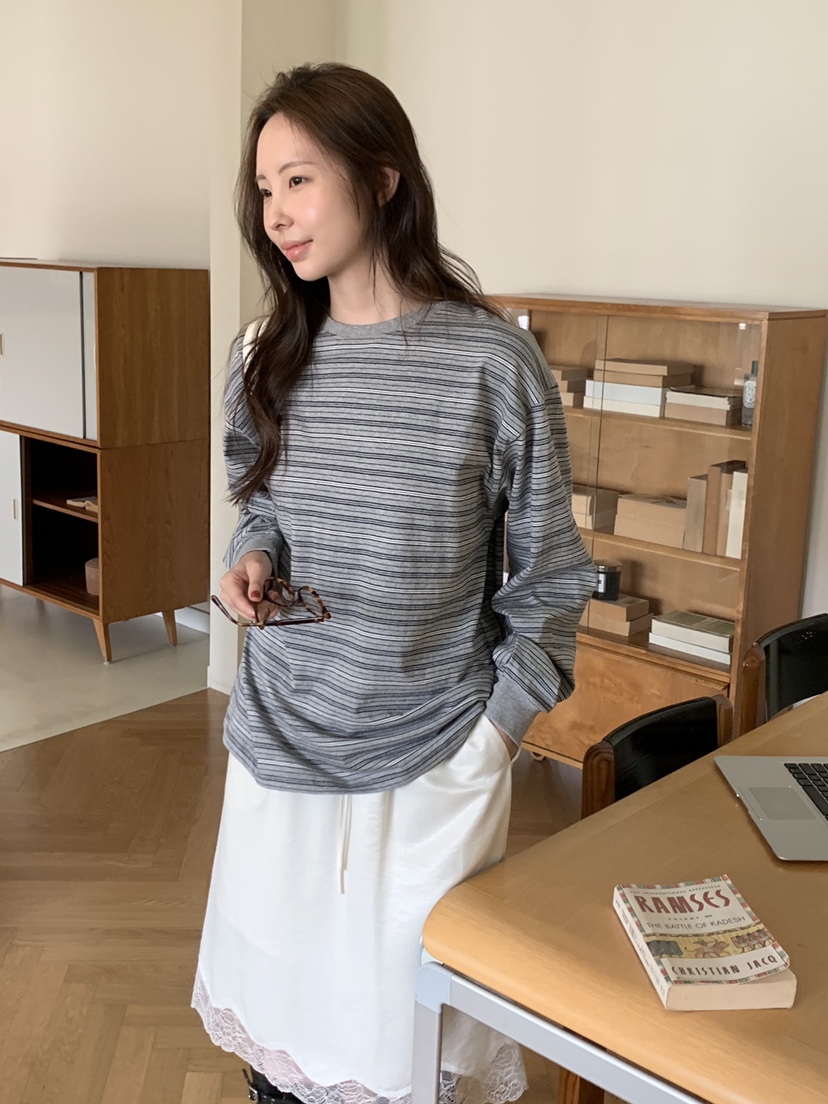 THE ABLE東大門㊣實拍女士新品真品休閑職業長袖T恤復古條紋THE ABLE/TA長袖T恤