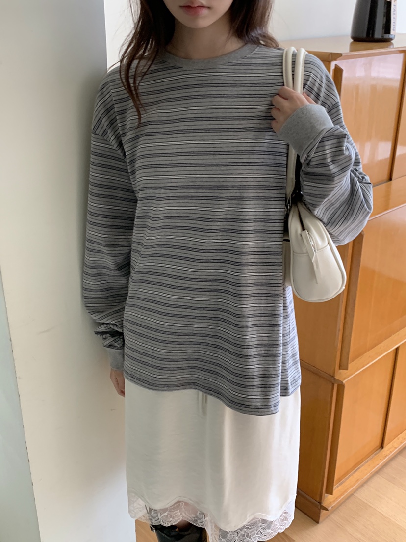 THE ABLE東大門㊣實拍女士新品真品休閑職業長袖T恤復古條紋THE ABLE/TA長袖T恤