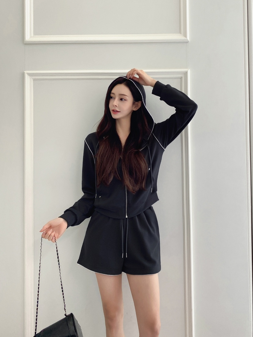 CLOTH東大門㊣實拍女裝新品熱賣人氣時尚套裝連帽拉鏈衫套裝CLOTH套裝