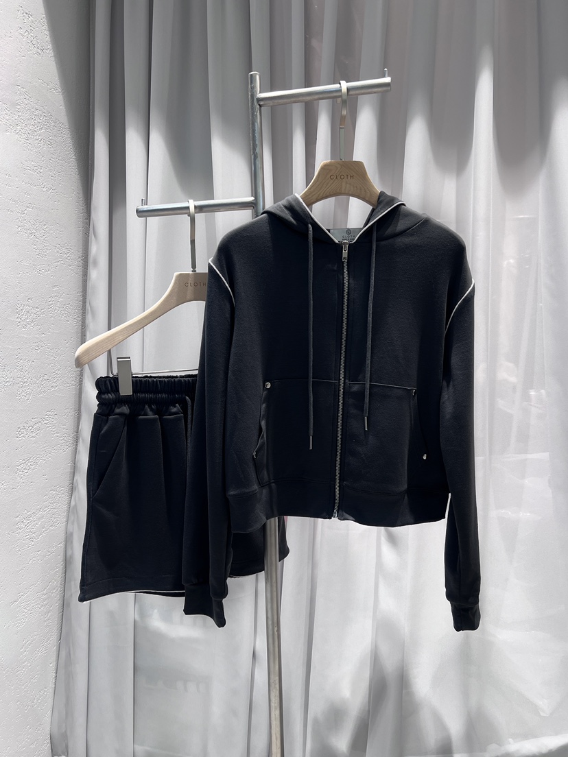 CLOTH東大門㊣實拍女裝新品熱賣人氣時尚套裝連帽拉鏈衫套裝CLOTH套裝圖色2