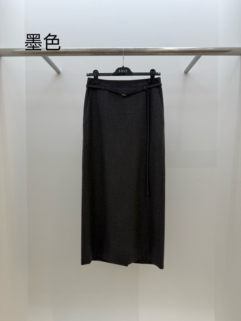 EDIT韓國代購㊣女士新品休閑職業25秋冬時尚推薦長裙含腰繩EDIT長裙圖色2