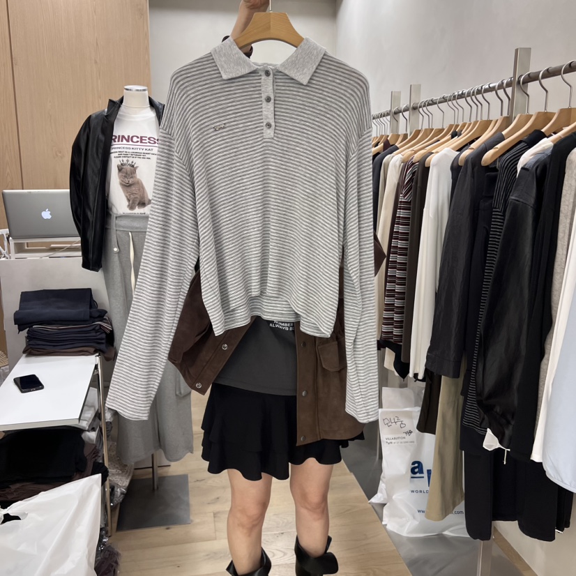 VILLABUTTON東大門㊣代購女士新品25秋冬熱賣職業人氣長袖T恤VILLABUTTON長袖T恤圖色3