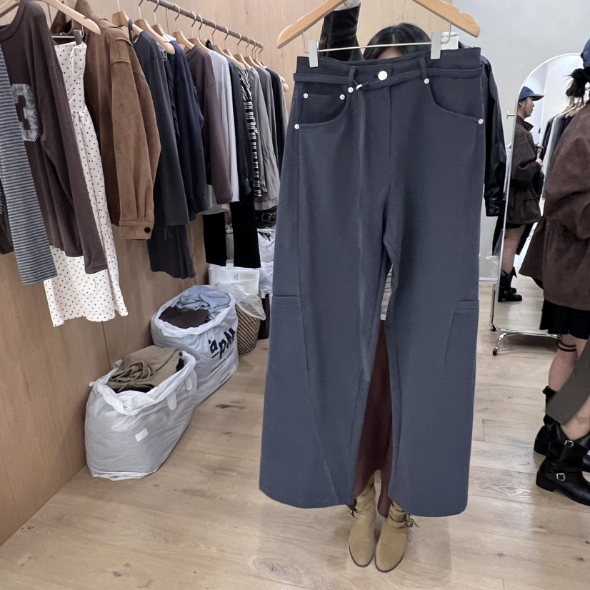 VILLABUTTON韓國直郵㊣女裝新款職業熱賣時尚休閑休閑褲含腰帶VILLABUTTON休閑褲圖色2