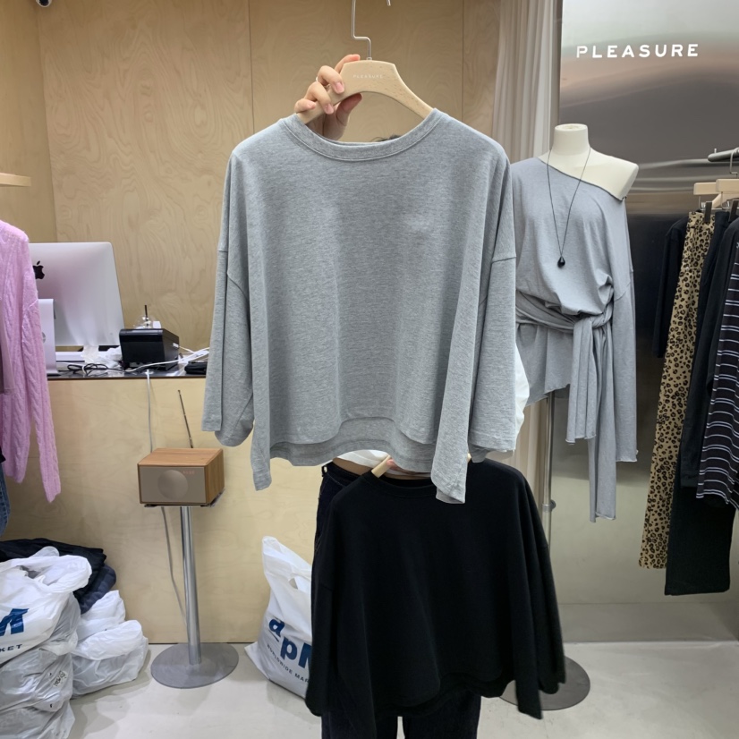 PLEASURE東大門㊣直郵女士新品熱賣真品職業休閑長袖T恤短款PLEASURE長袖T恤圖色3
