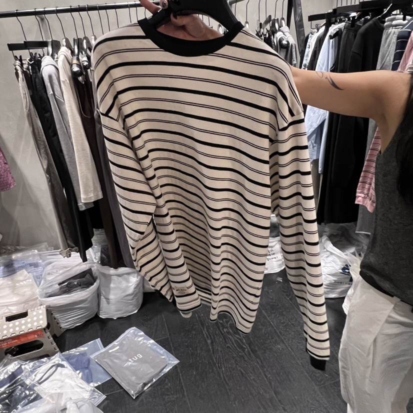 TUG東大門㊣代購女裝新品職業人氣休閑25秋冬熱賣長袖T恤條紋TUG長袖T恤
