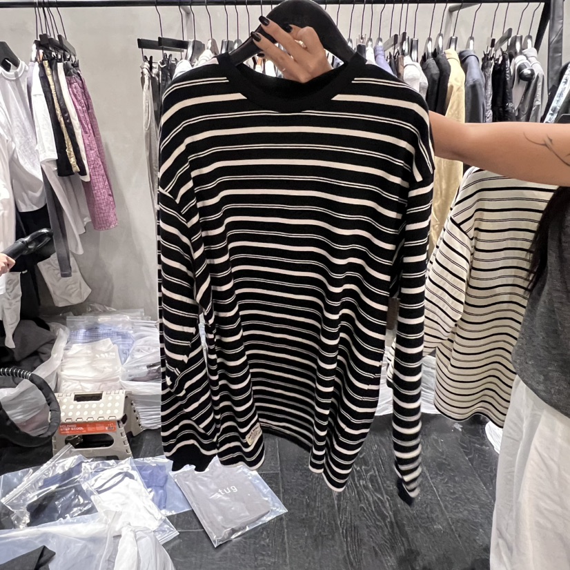 TUG東大門㊣代購女裝新品職業人氣休閑25秋冬熱賣長袖T恤條紋TUG長袖T恤圖色2